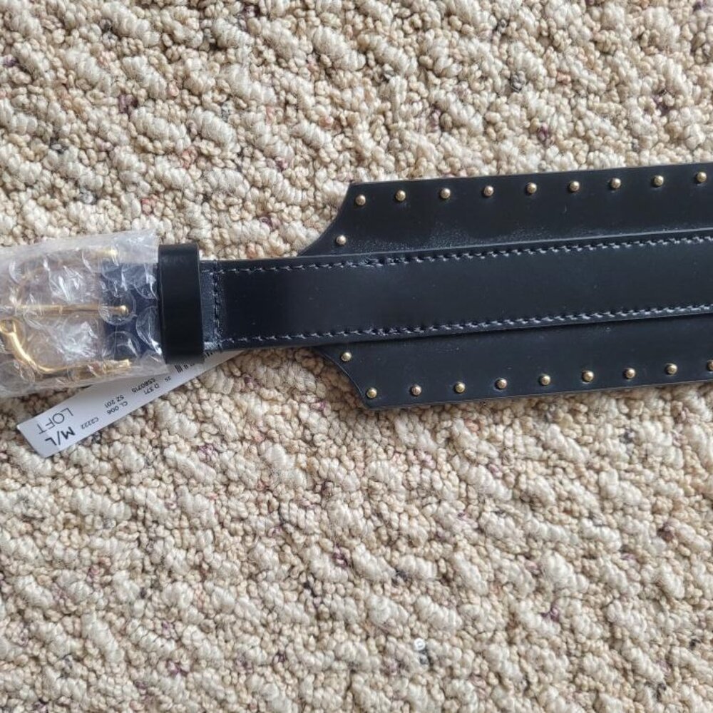 Loft black leather, gold studded, waist belt in size M/L NWT - Picture 3 of 9